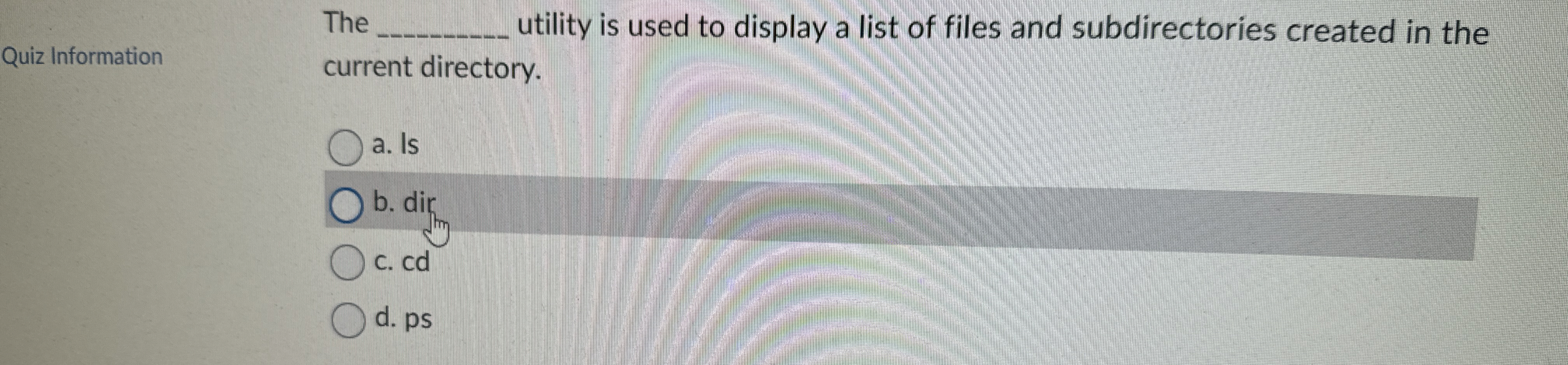 The utility is used to display a list of files