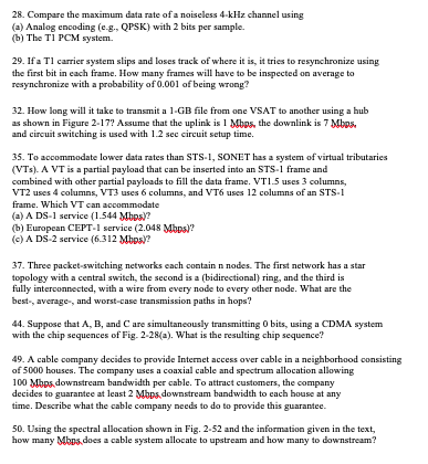 2 8 . Compare the maximum data rate of a