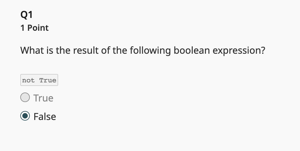 Q 1 1 Point What is the result of the following