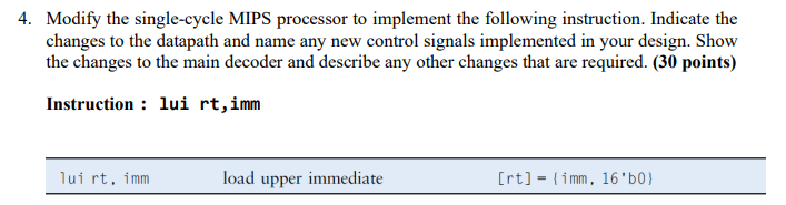 4 . Modify the single - cycle MIPS processor to