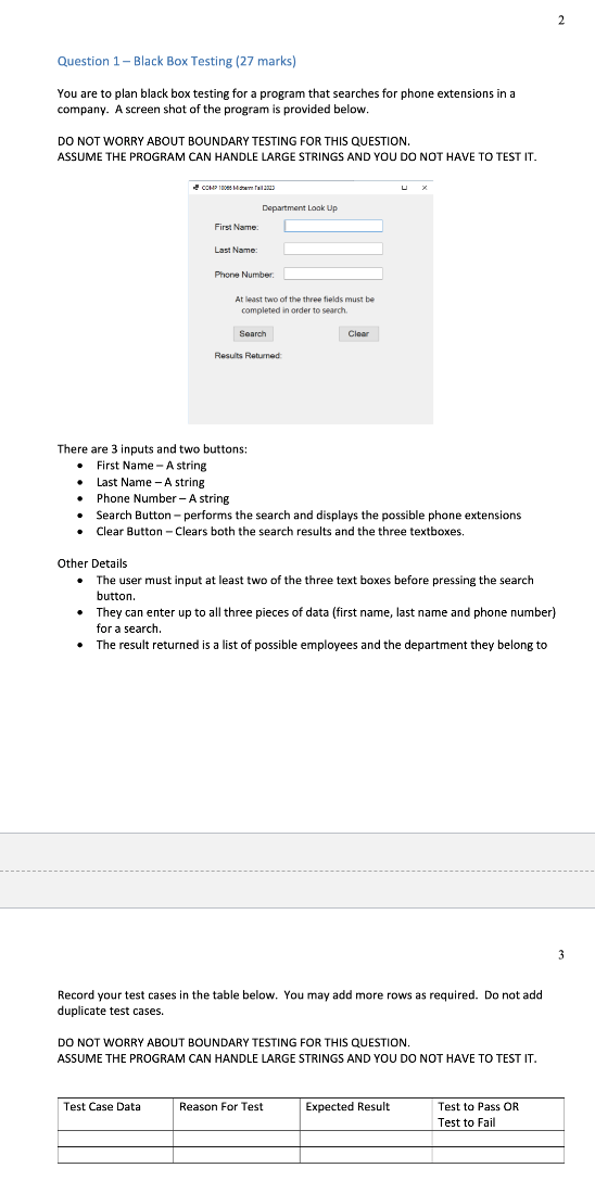 Question 1 - Black Box Testing ( 2 7 marks ) You