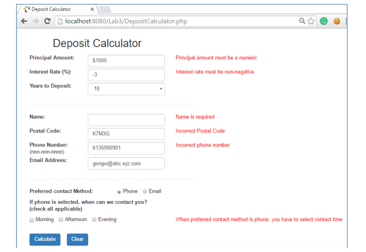 Form Validation Self posting Combine html page