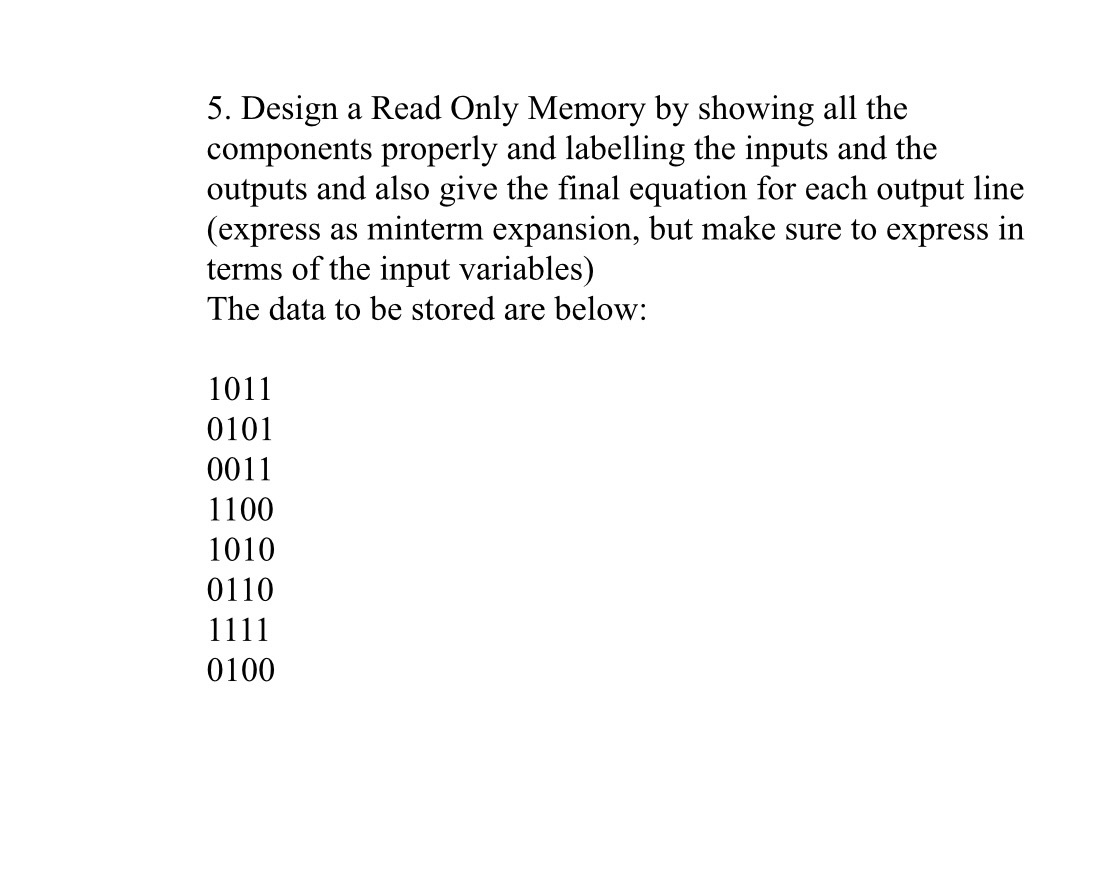 Design a Read Only Memory by showing all the