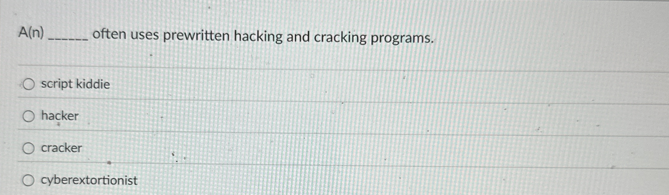 A ( n ) often uses prewritten hacking and