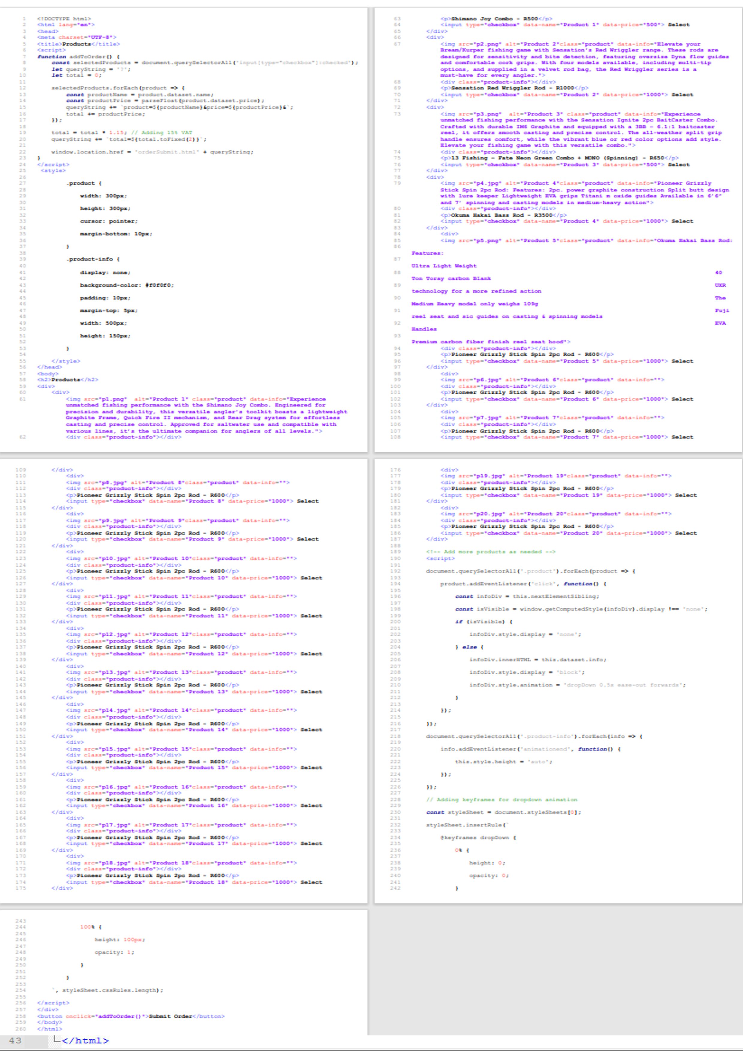 look at the products.html code in the image ,