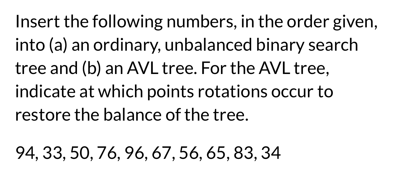 Insert the following numbers, in the order given,