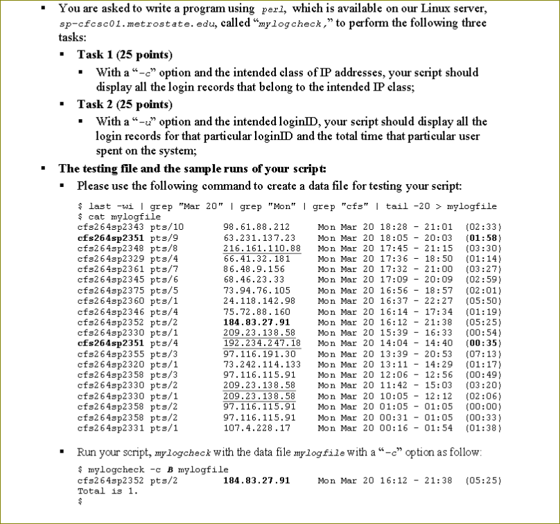 Please remember its asking to write a perl