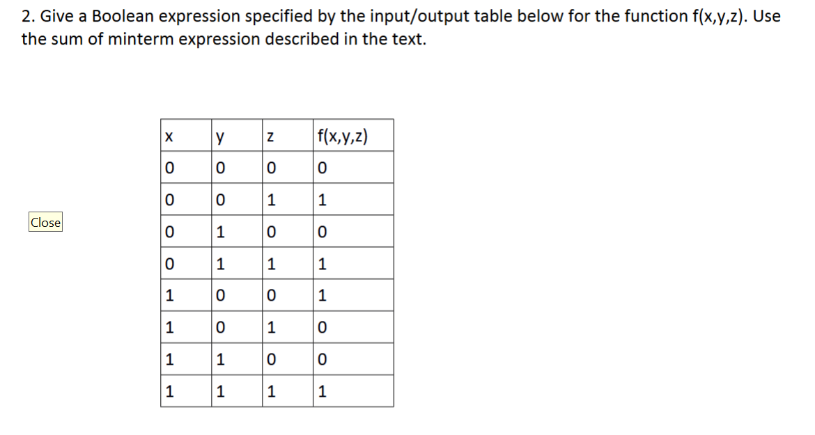 Give a boolean expression specified by the input