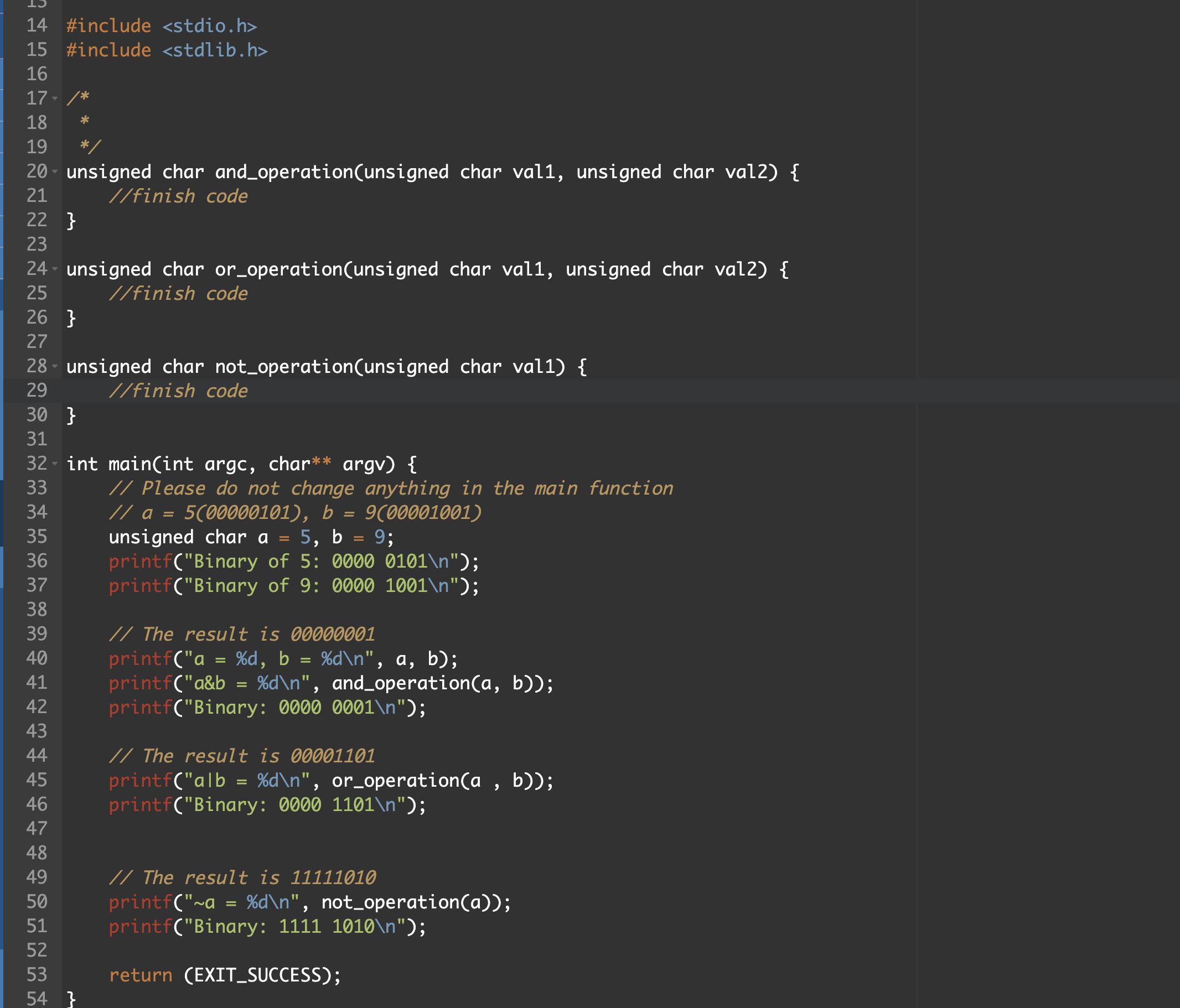 finish code for the unsigned operations. expected