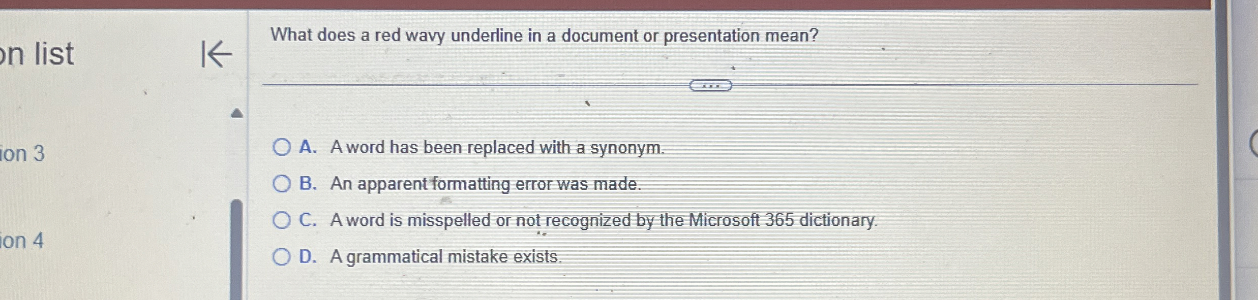 What does a red wavy underline in a document or