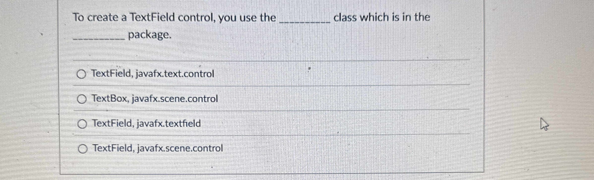 To create a TextField control, you use the class