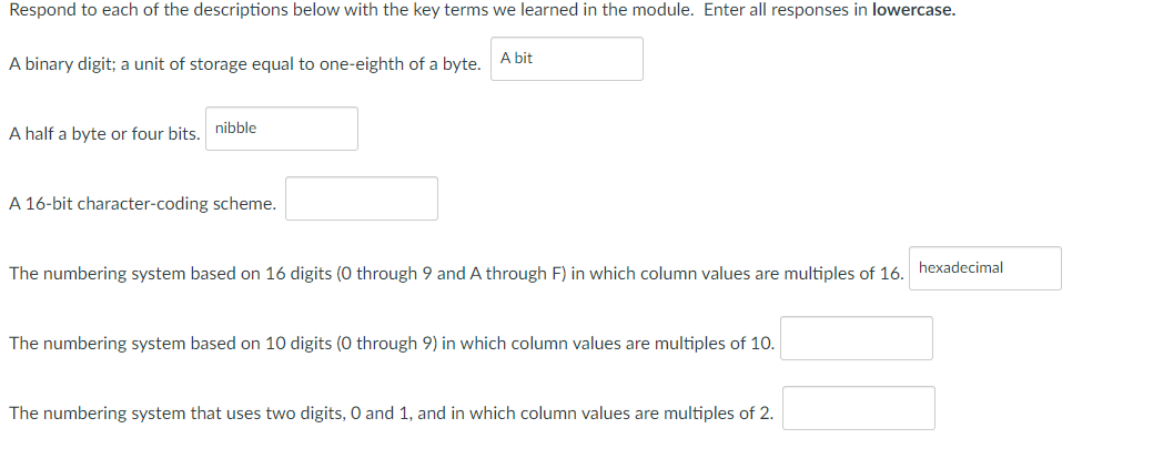 Respond to each of the descriptions below with