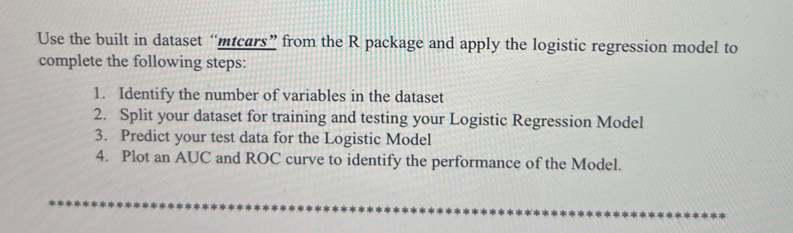 Use the built in dataset " ttcars ? ( ) " from