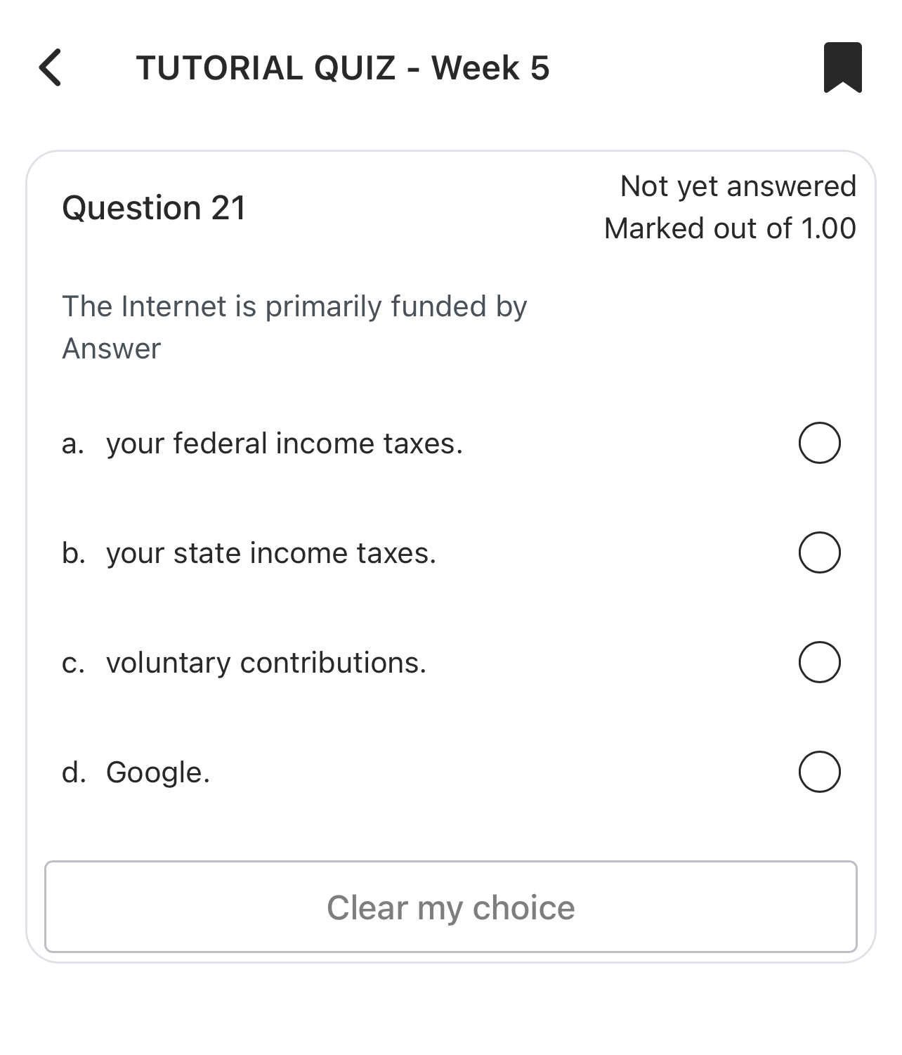 Question 2 1 Not yet answered Marked out of 1 . 0