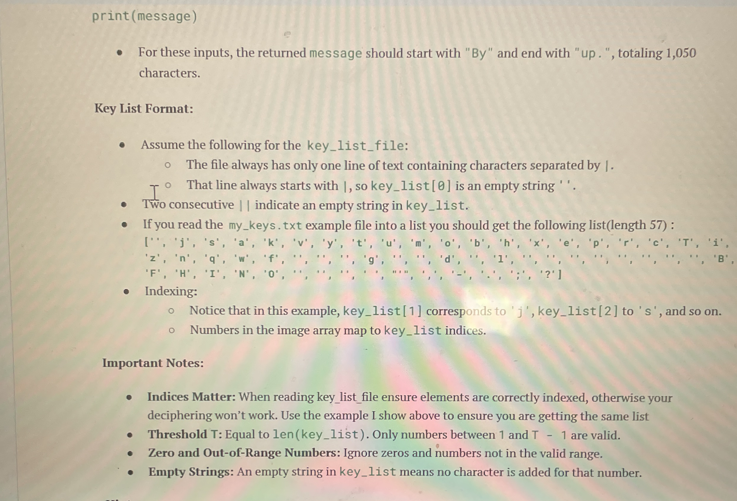print ( message ) For these inputs, the returned