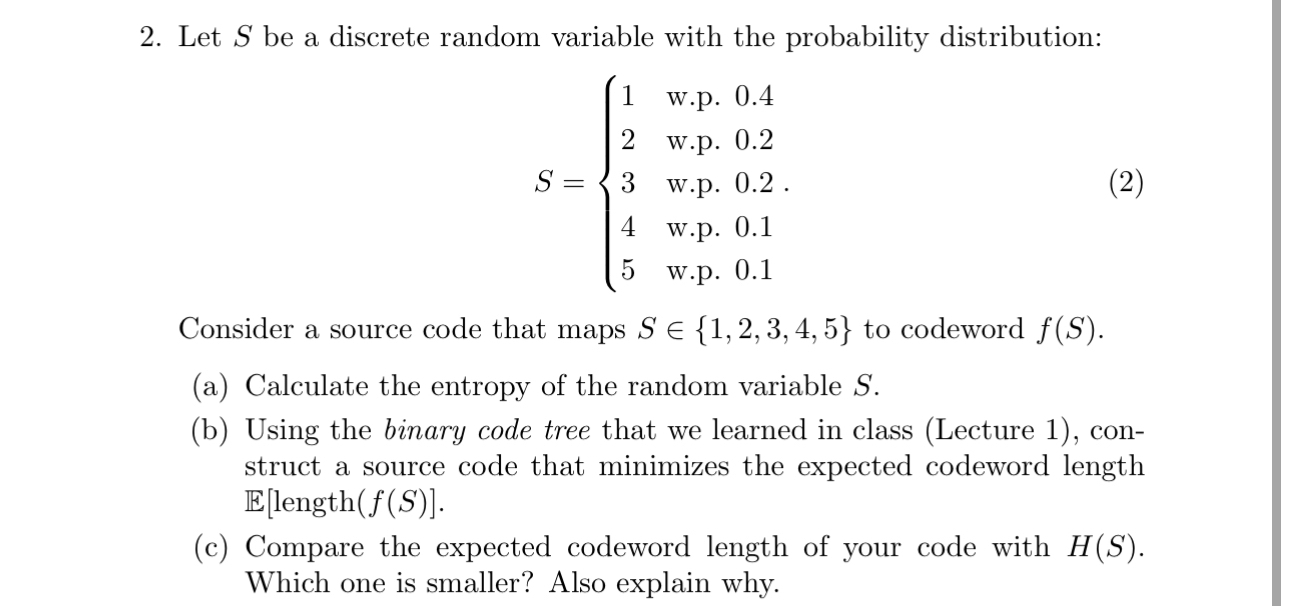 Let S be a discrete random variable with the