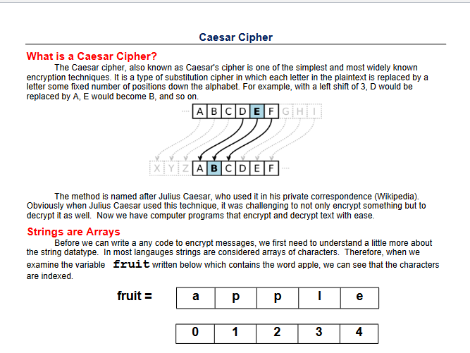 What is a Caesar Cipher? If we wanted to print
