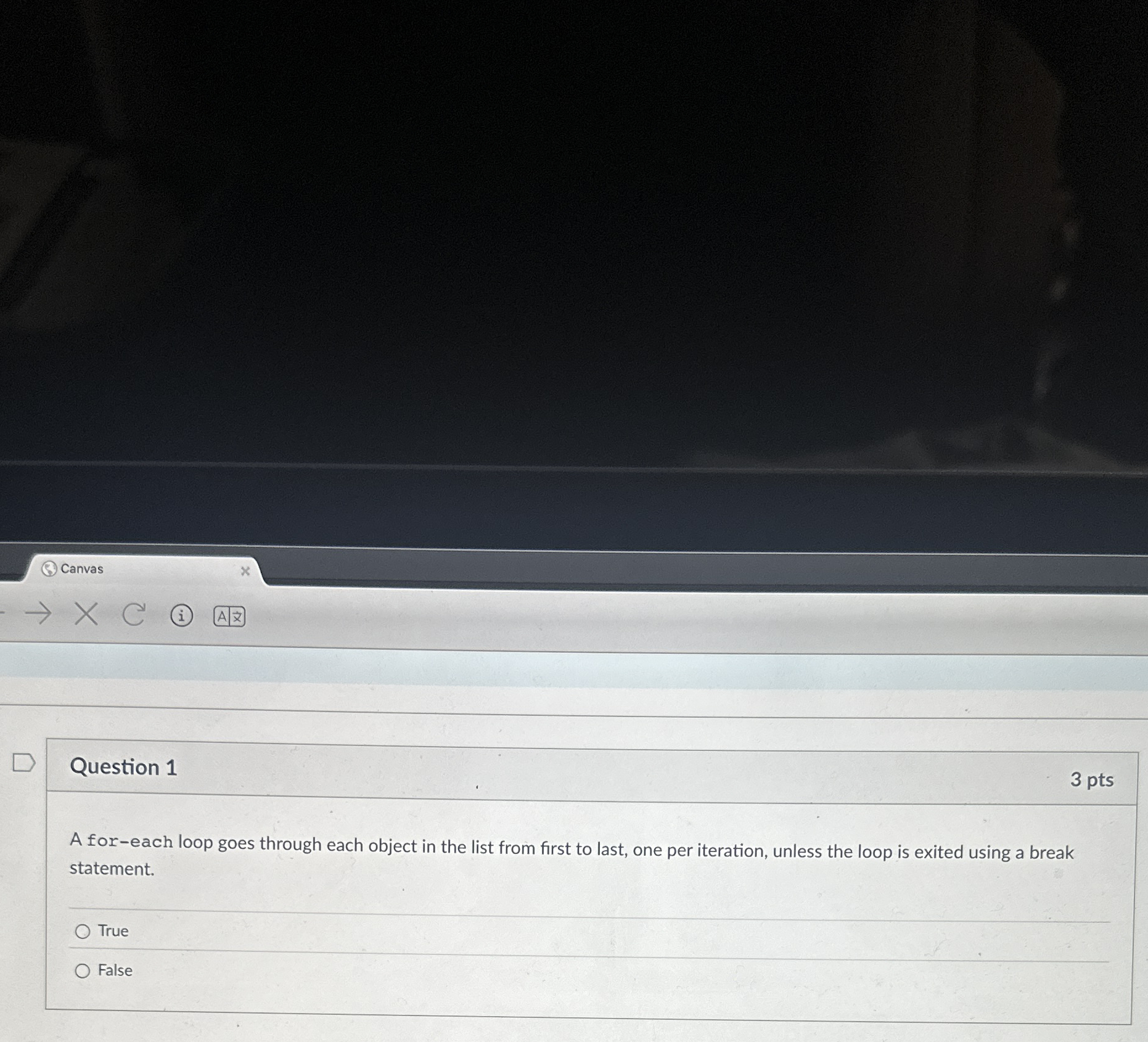 Question 1 A for - each loop goes through each