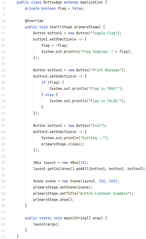 What is printed when user clicks button 2 , then