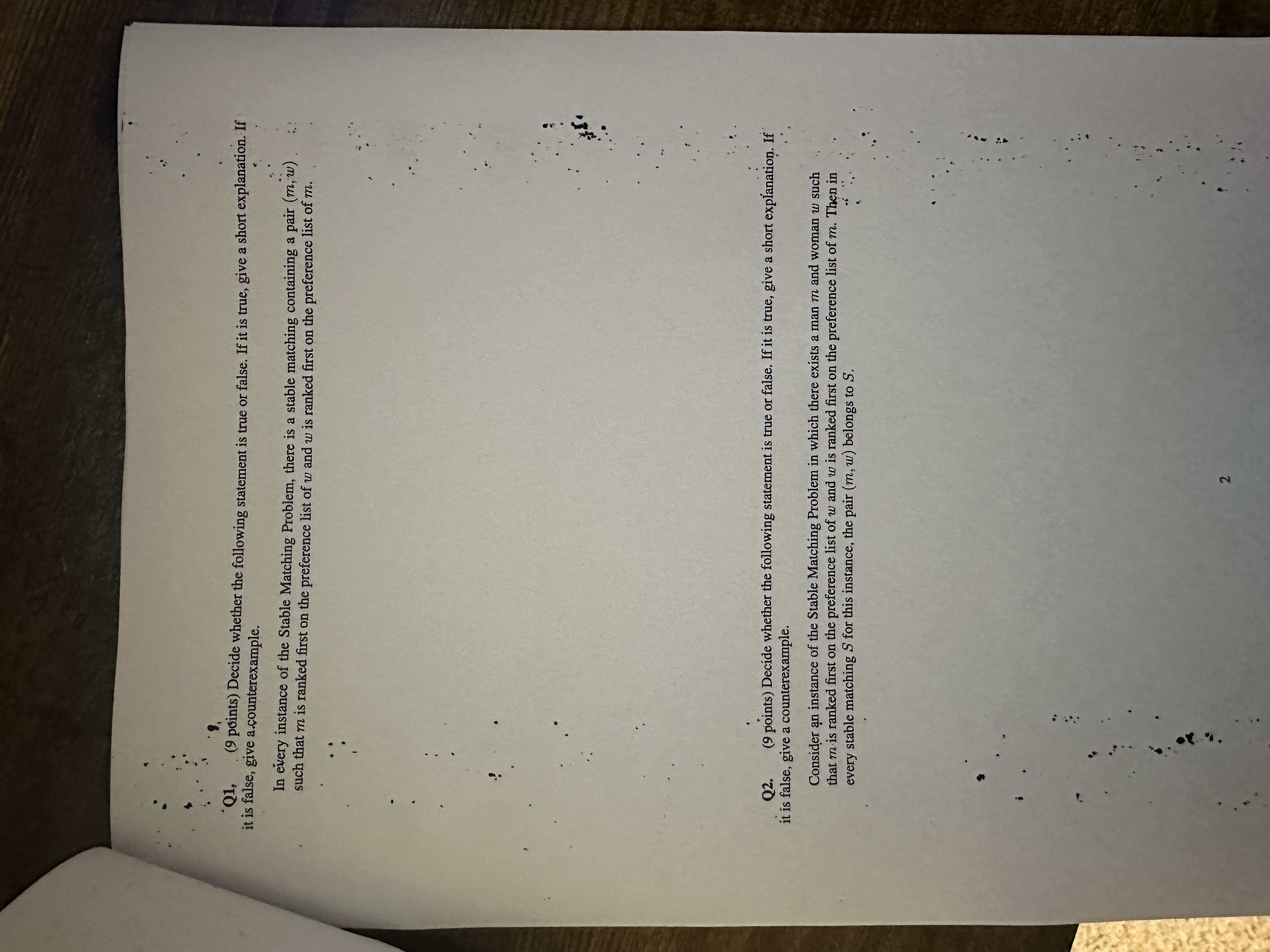 Q 1 , ( 9 points ) Decide whether the following