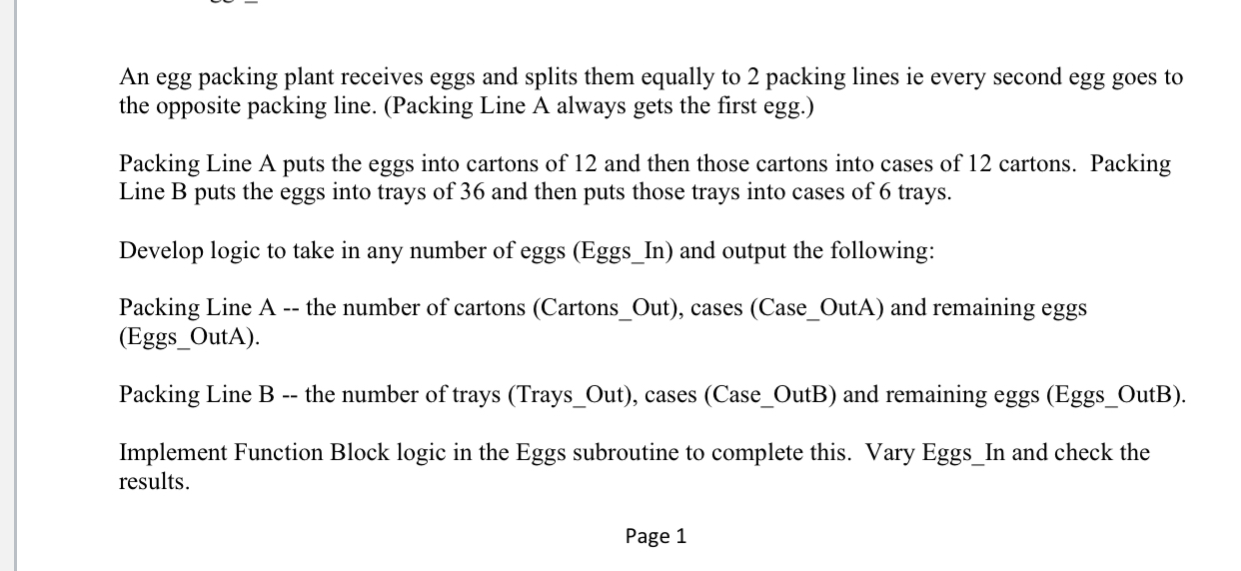 An egg packing plant receives eggs and splits