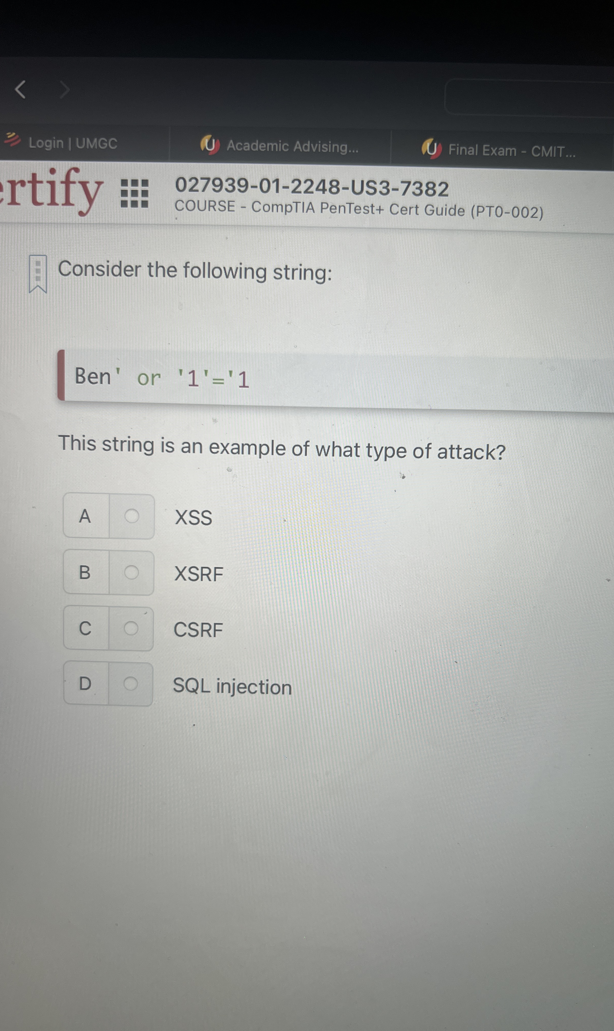 Login | UMGC Academic Advising... Final Exam -