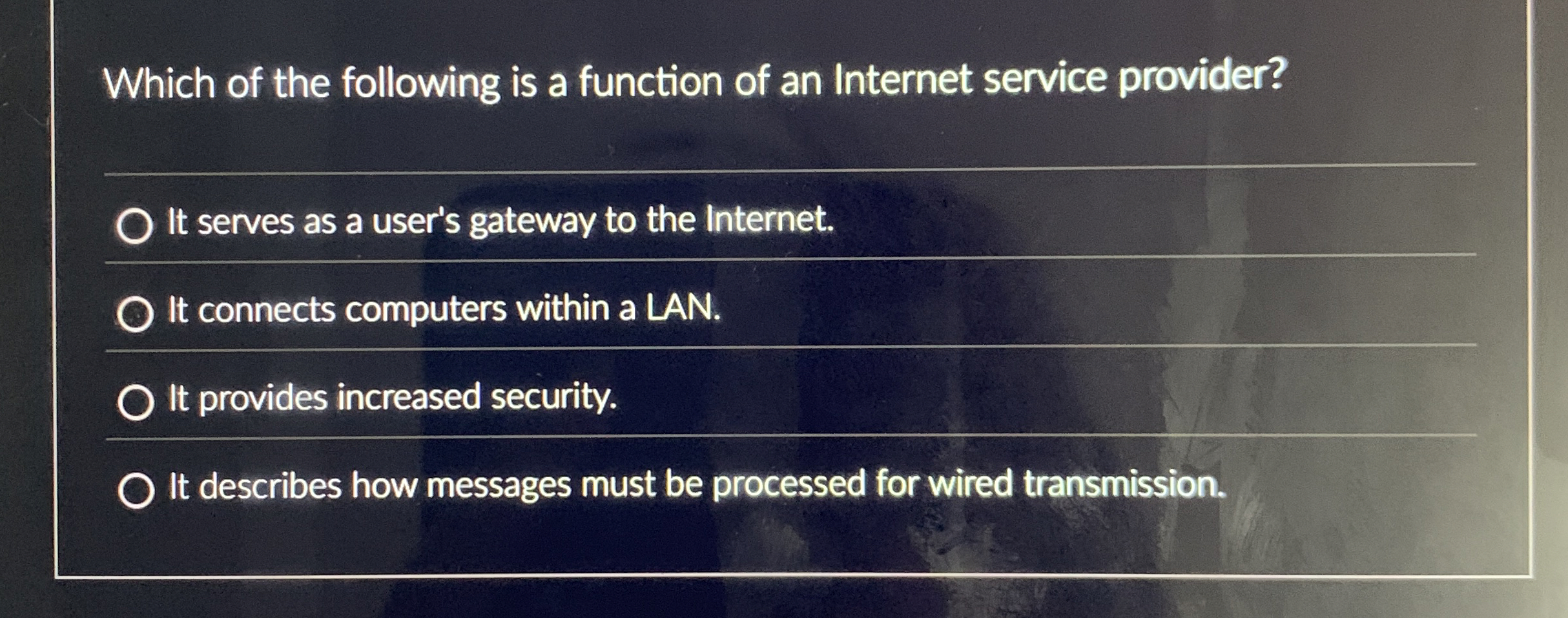 Which of the following is a function of an