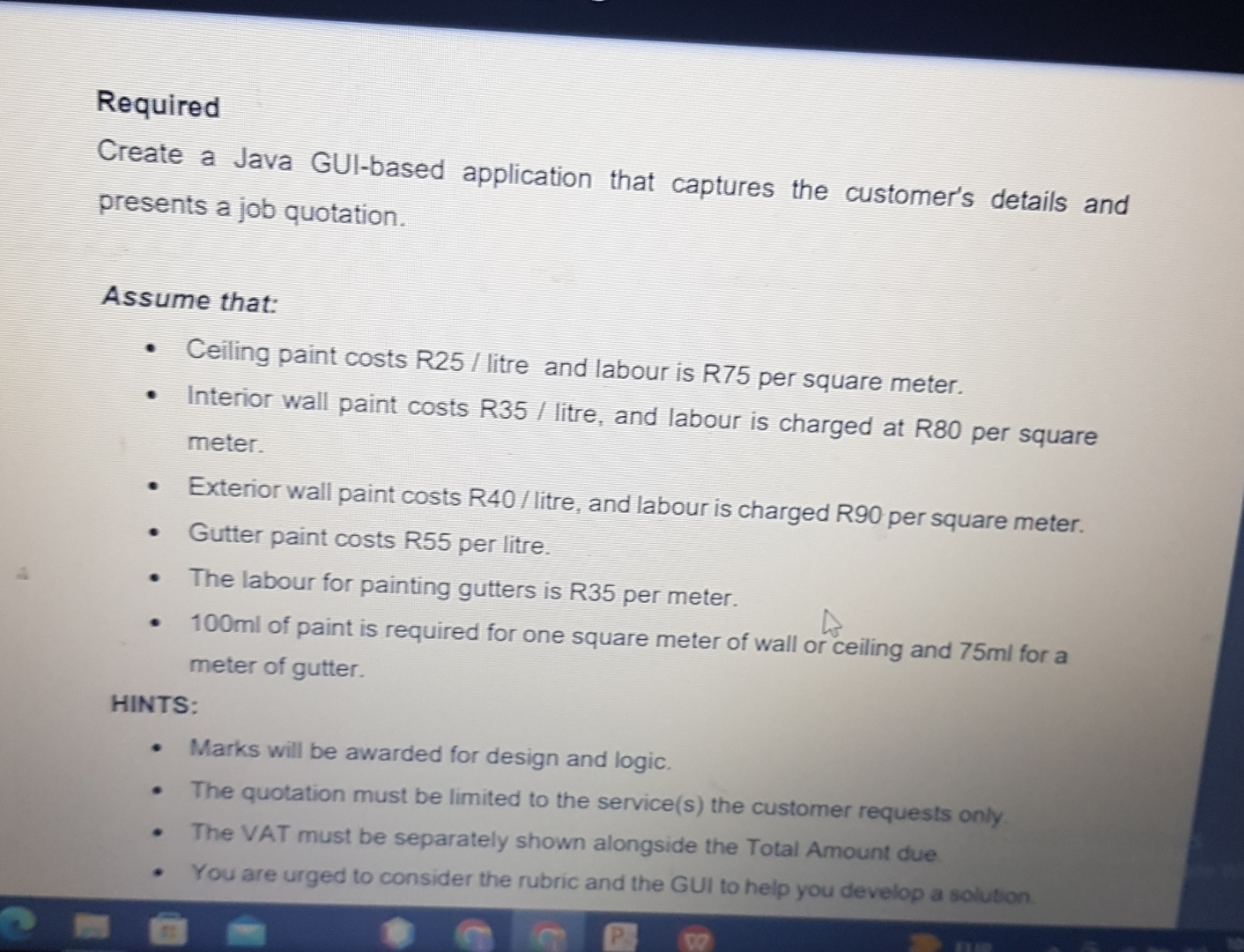 Required Create a Java GUI - based application