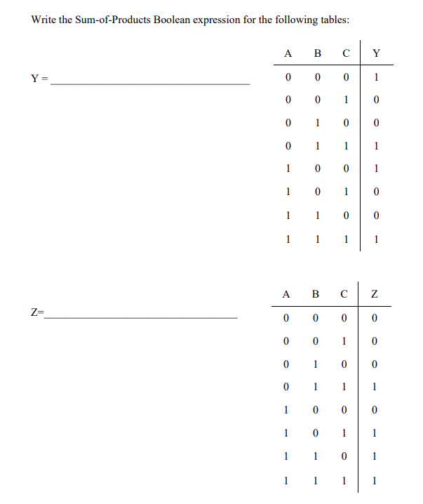 Write the Sum - of - Products Boolean expression