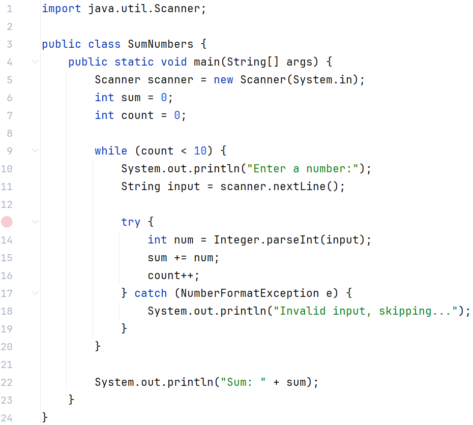What is the value of sum after the user enters "
