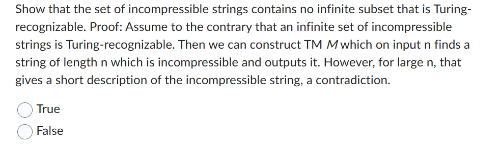 Show that the set of incompressible strings