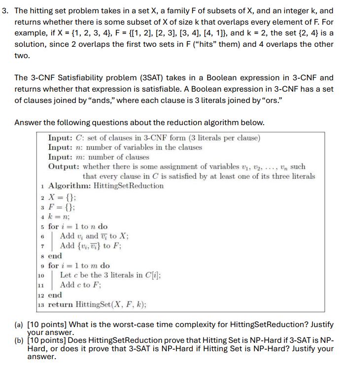 3 . The hitting set problem takes in a set \ ( X