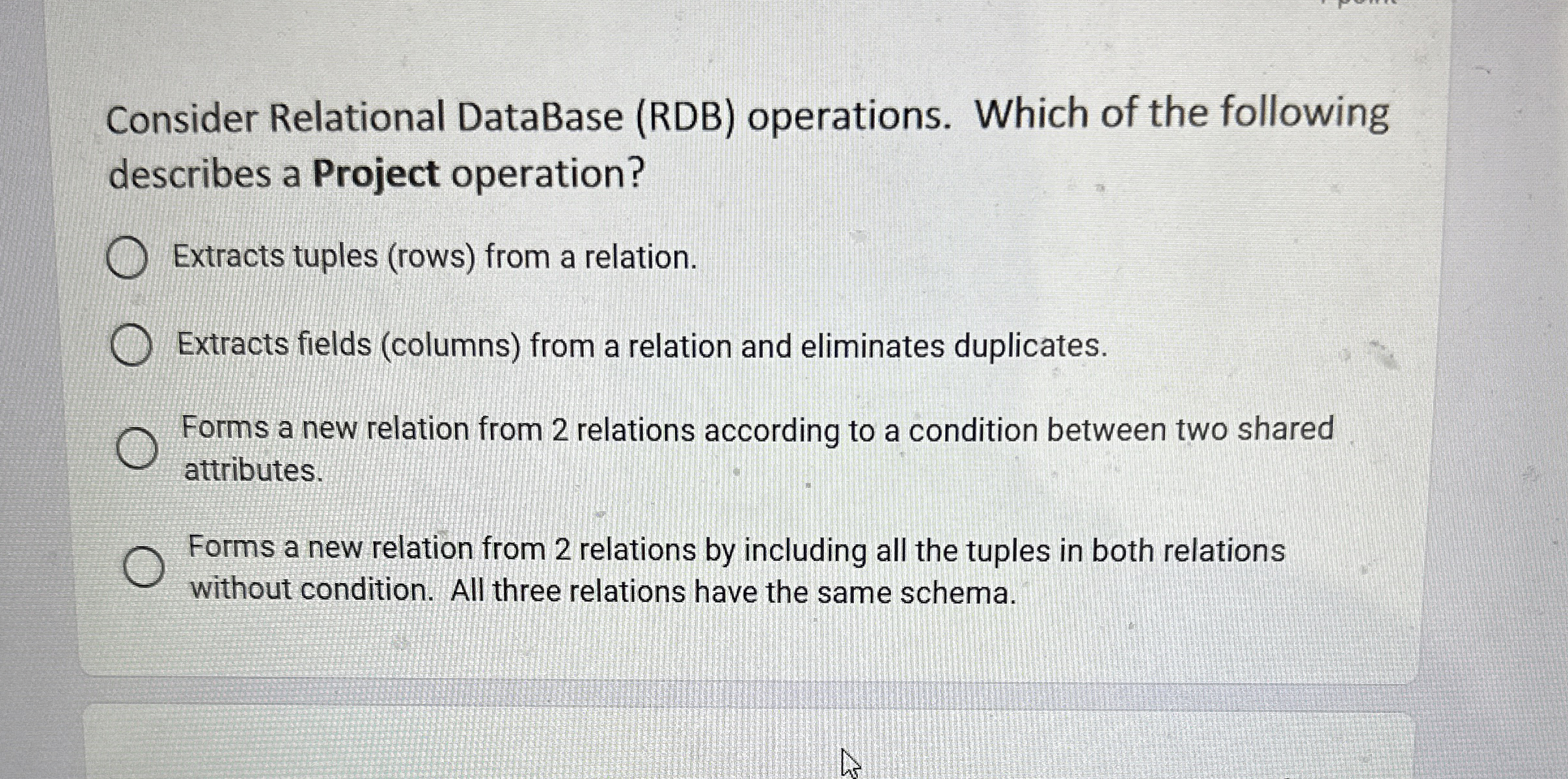 Consider Relational DataBase ( RDB ) operations.