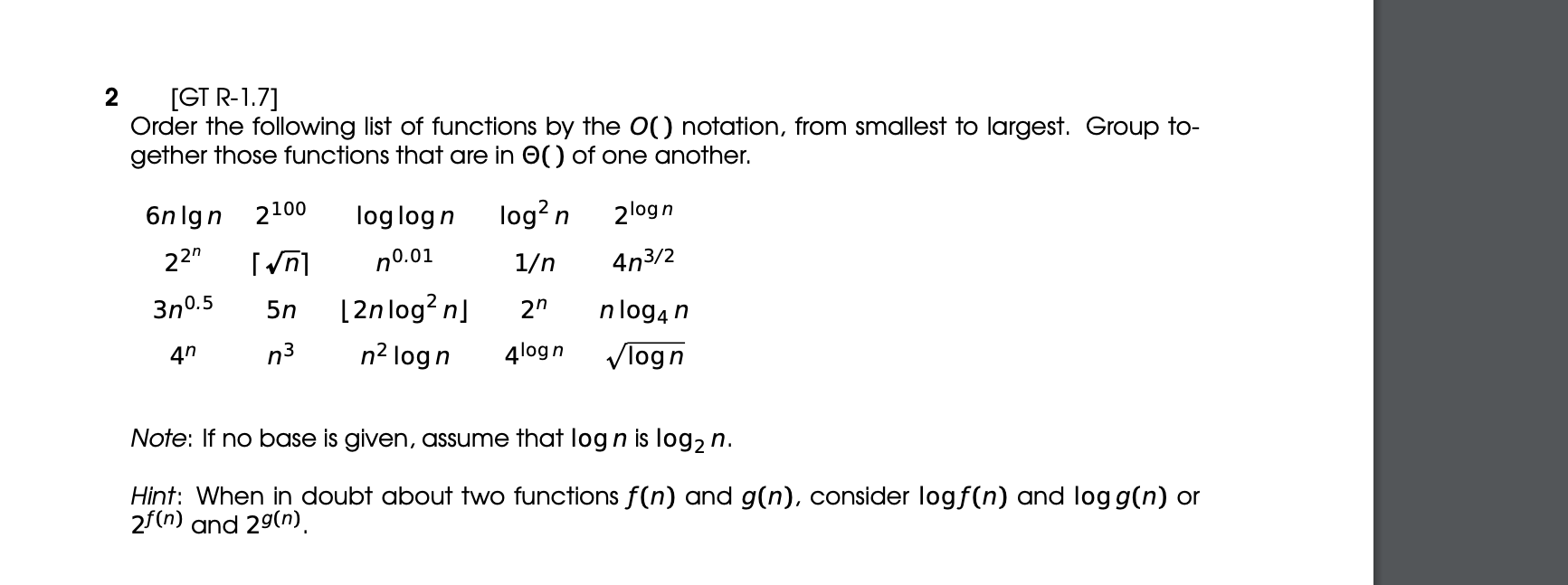 2 [ GT R - 1 . 7 ] Order the following list of