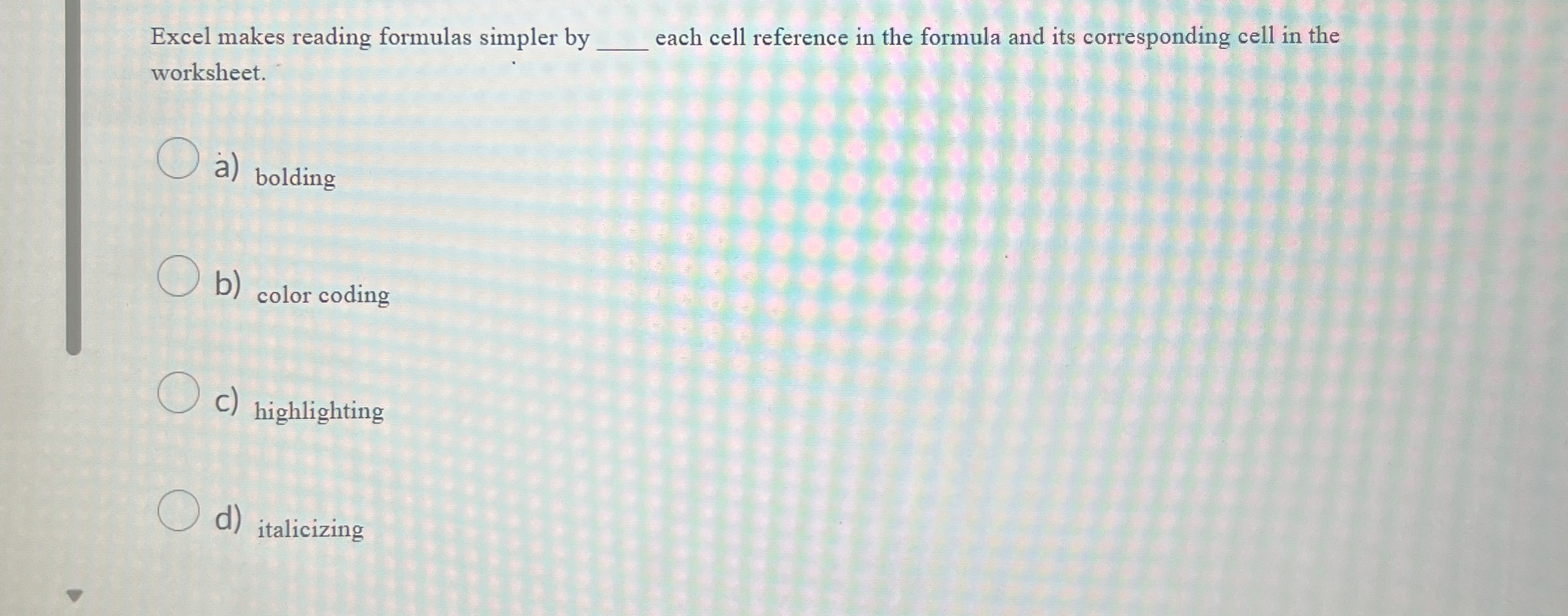 Excel makes reading formulas simpler by each cell