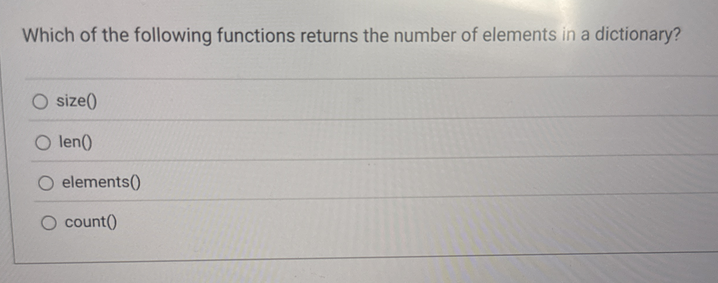 Which of the following functions returns the