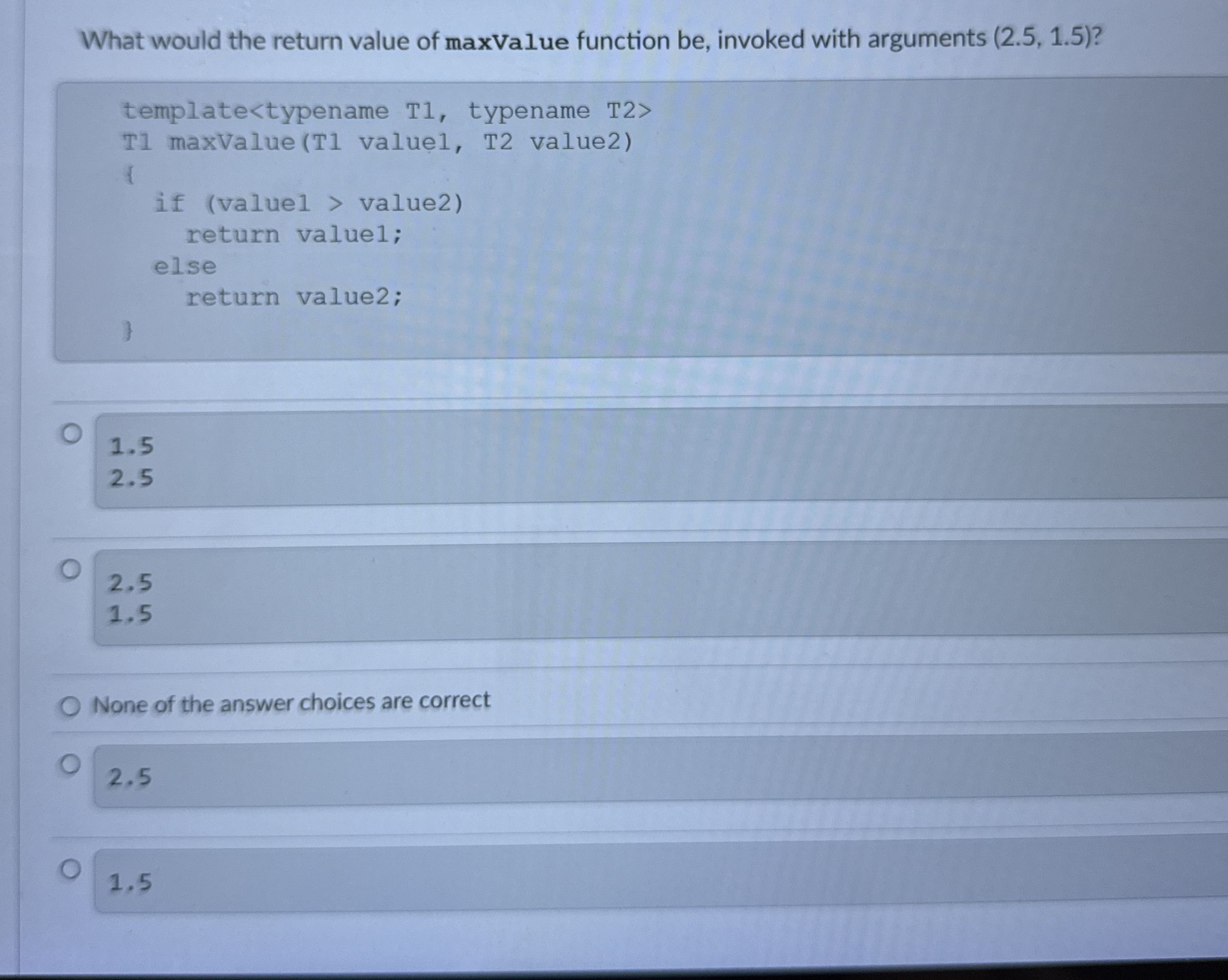 What would the return value of maxValue function
