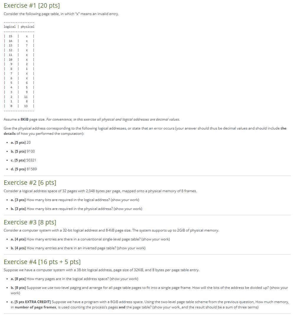 Exercise \ # 1 [ 2 0 pts ] Consider the following