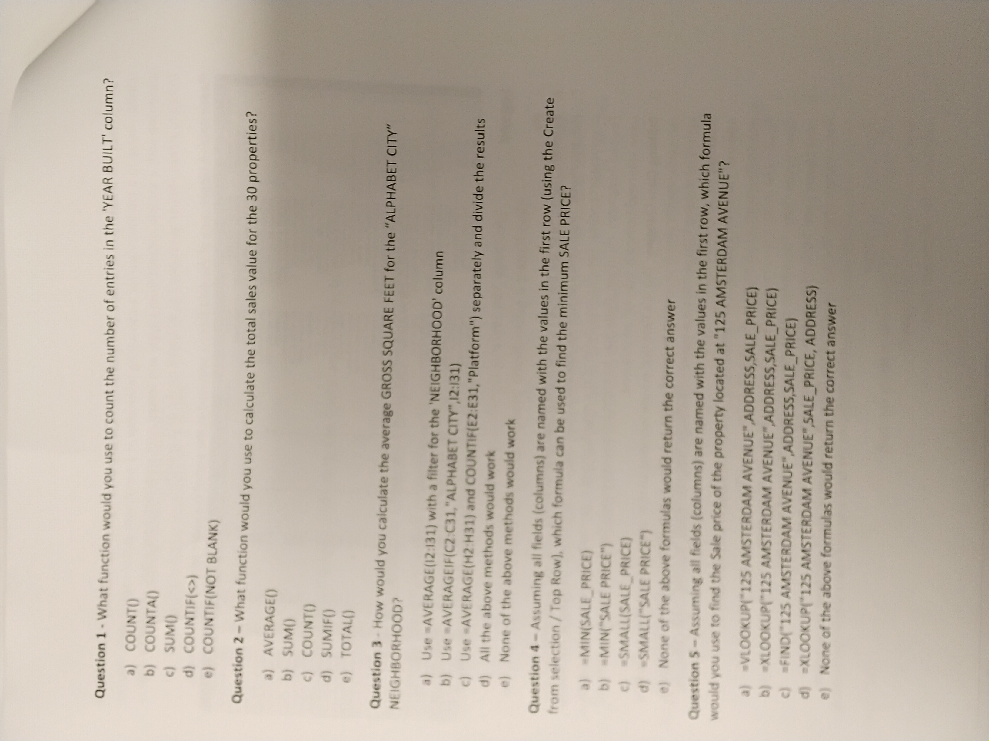 Question 1 - What function would you use to count