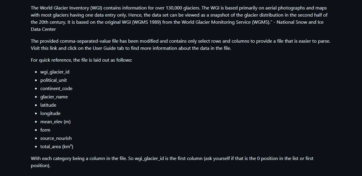 The World Glacier Inventory ( WGI ) contains