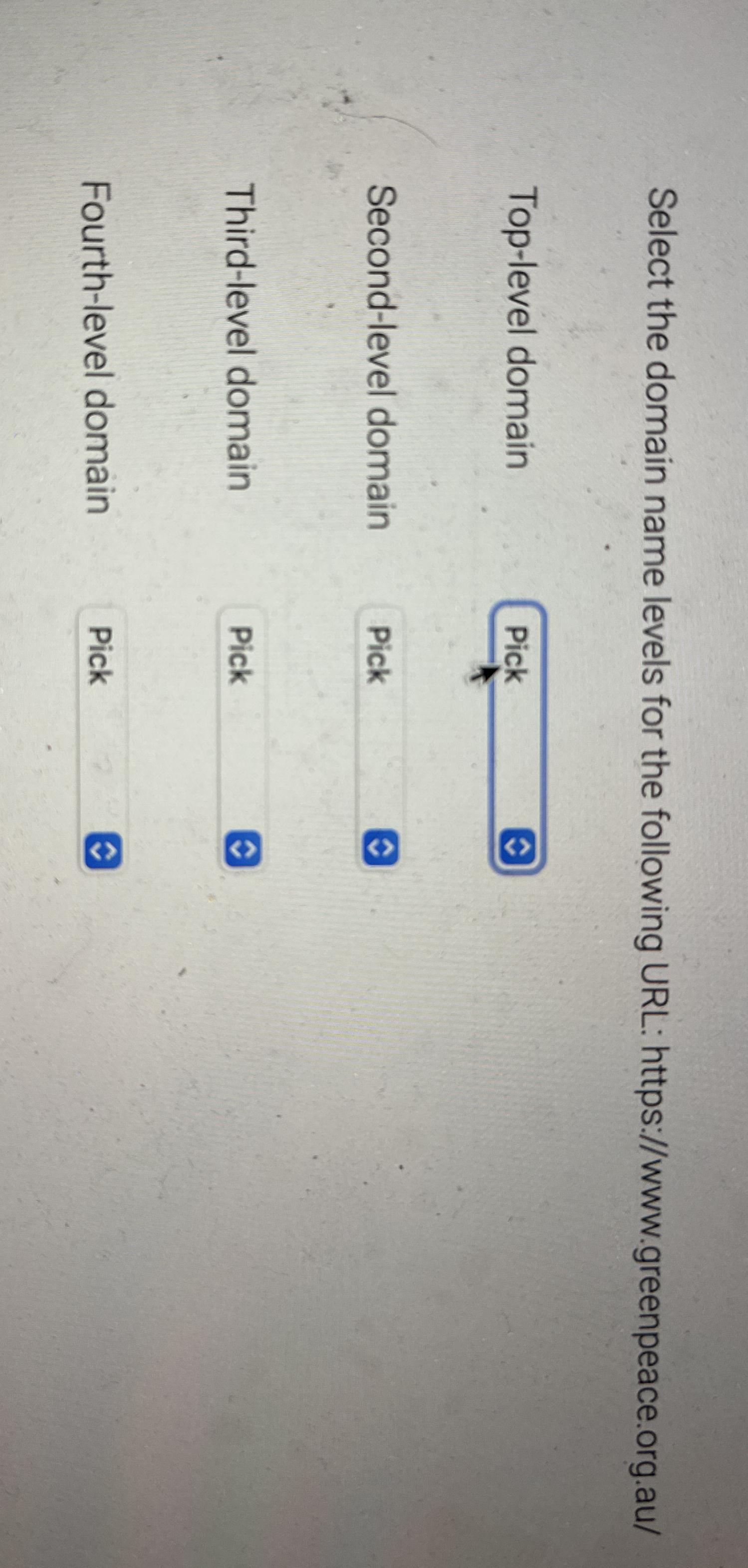 Select the domain name levels for the following