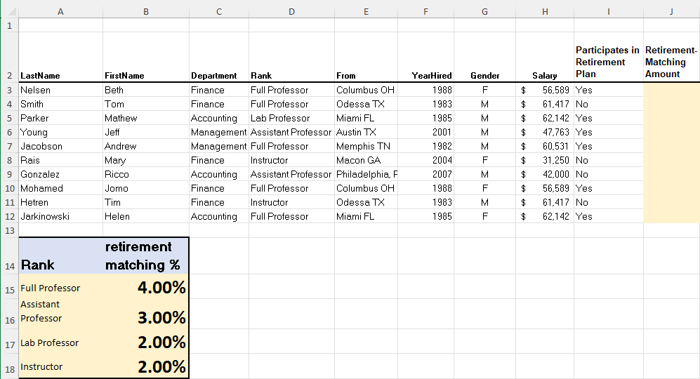 On the Instructor Data worksheet, in cell J 3 ,