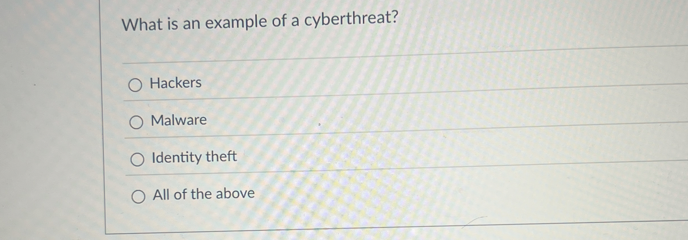 What is an example of a cyberthreat? Hackers