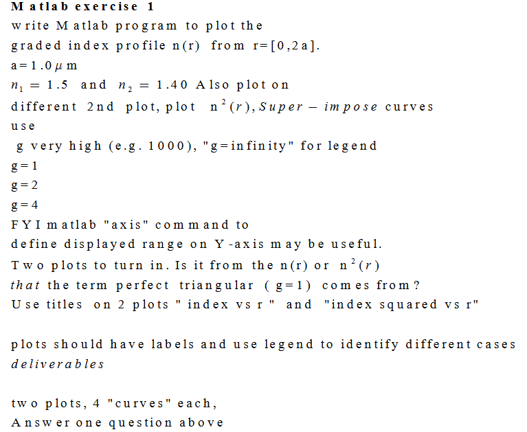 Matlab exercise 1 w rite Matlab program to plot