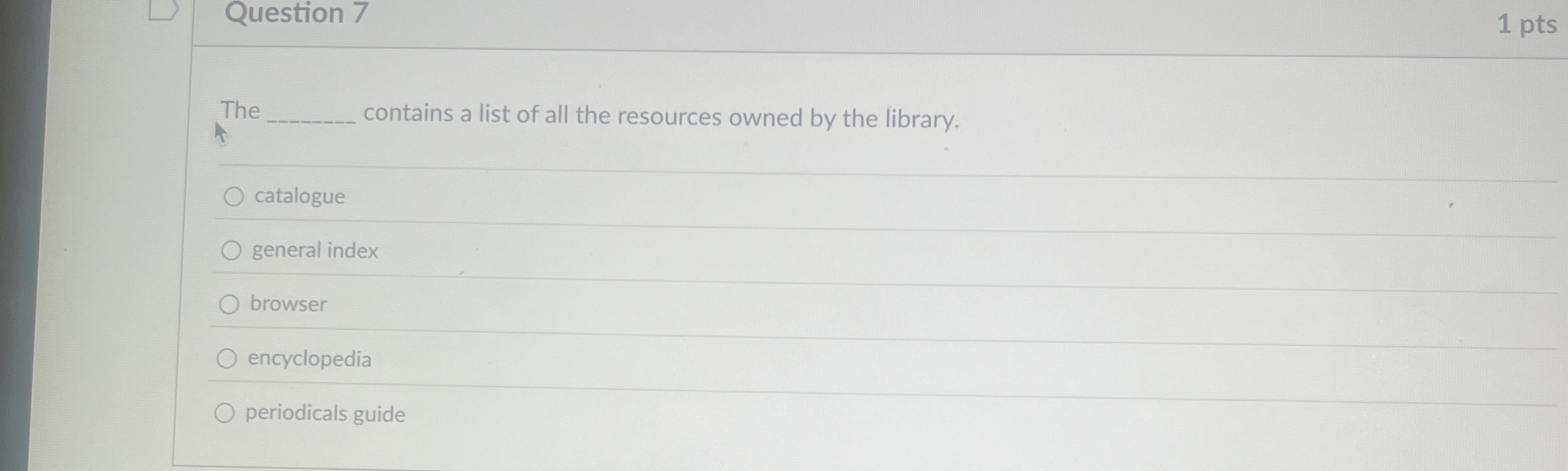 The contains a list of all the resources owned by