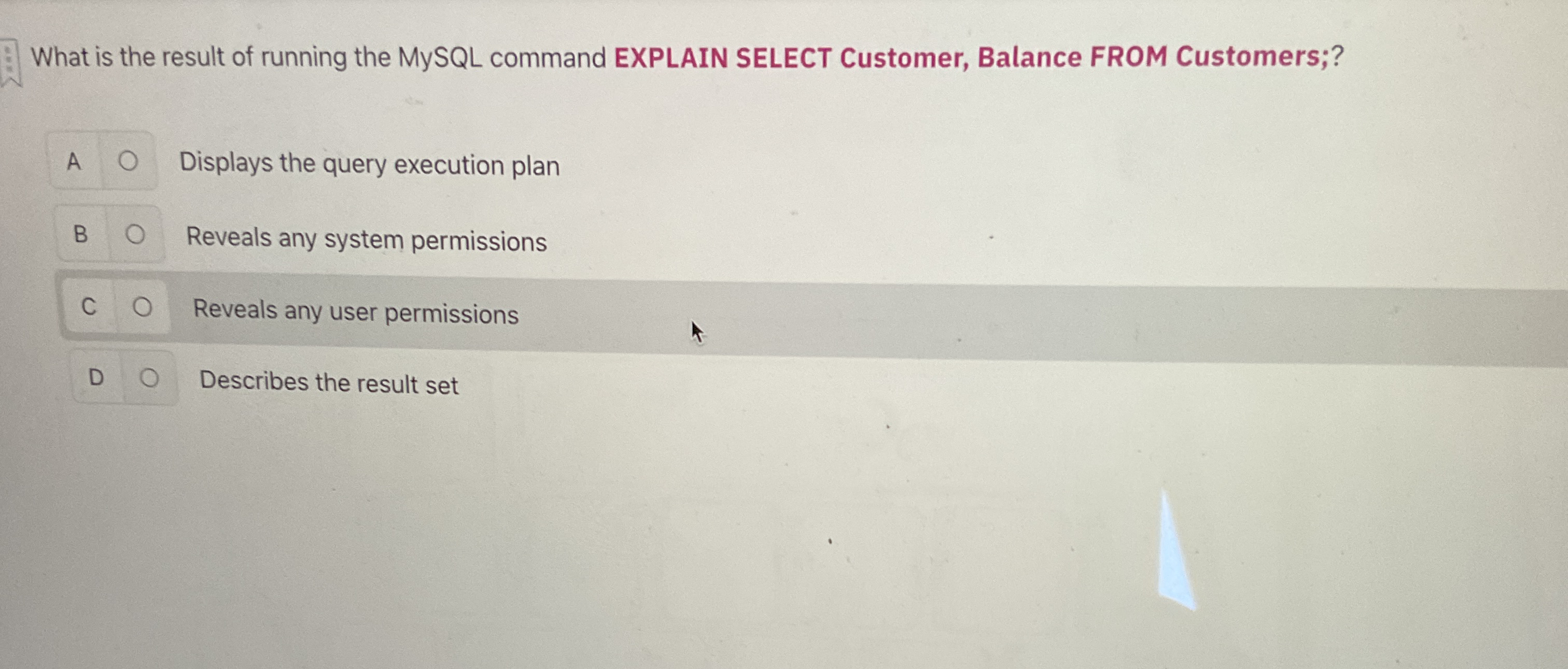What is the result of running the MySQL command