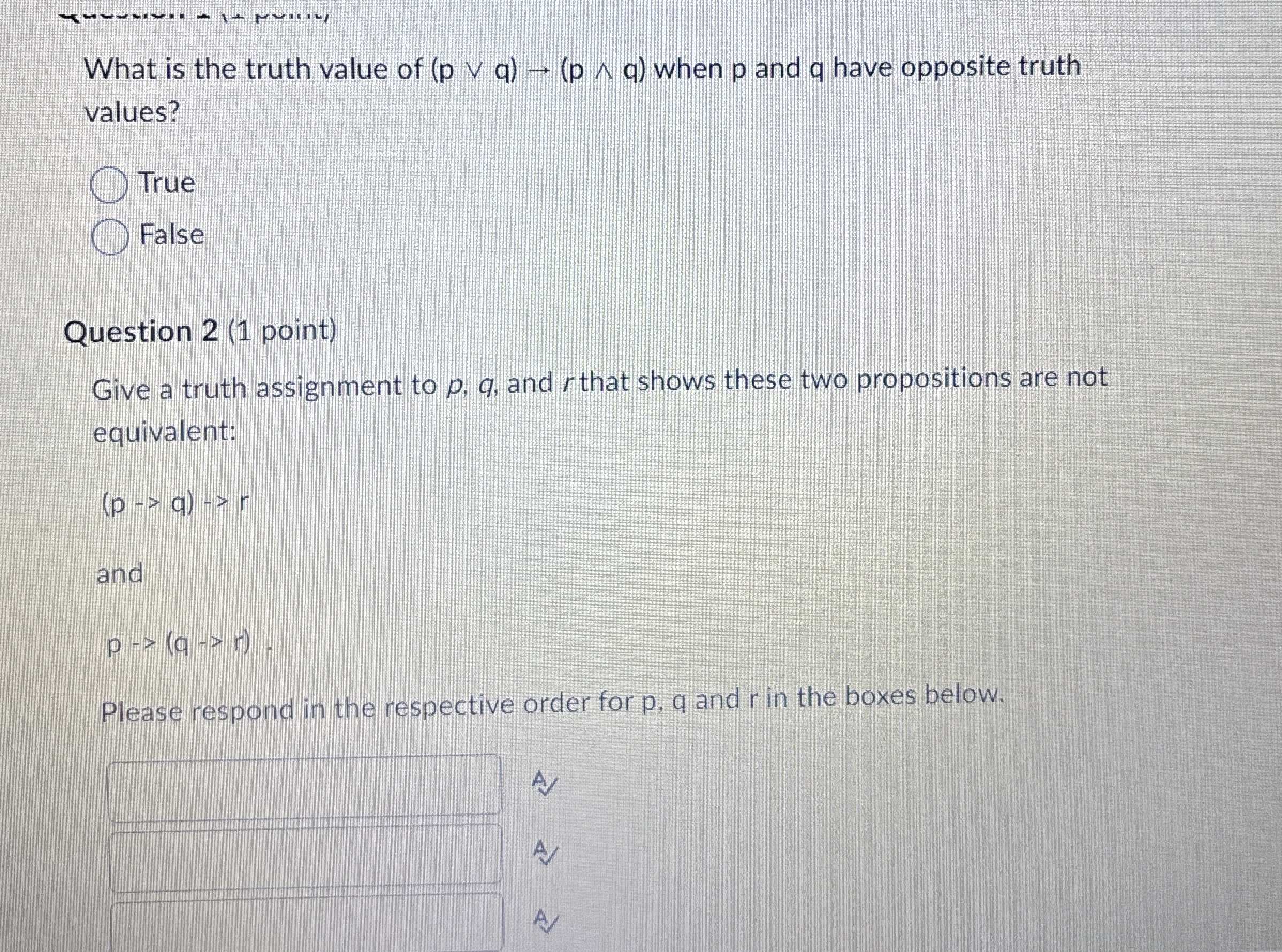 What is the truth value of ( p v v q ) ( p ? ? q