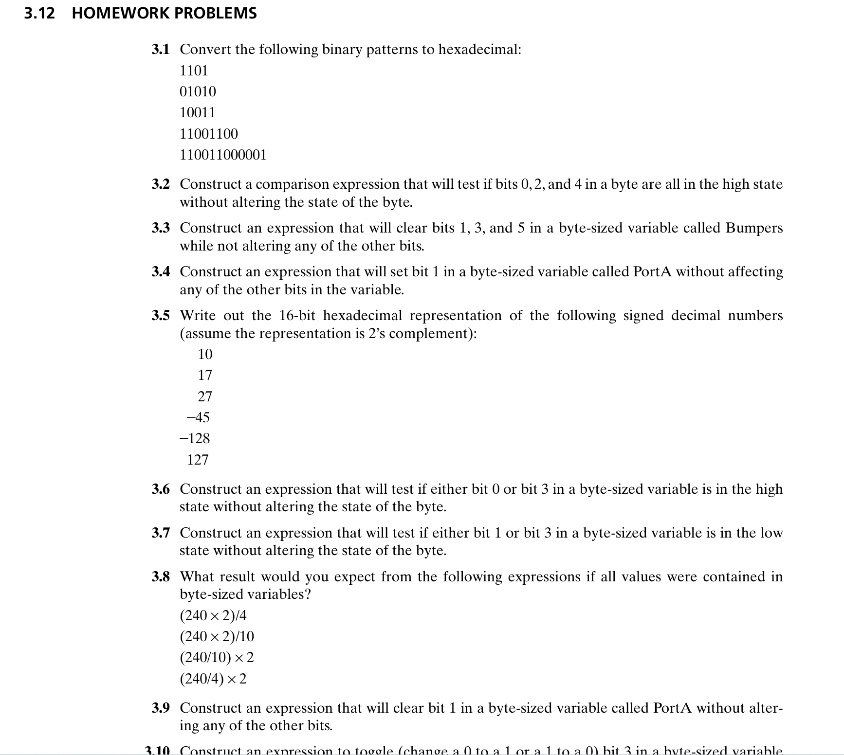 3 . 1 2 HOMEWORK PROBLEMS 3 . 1 Convert the