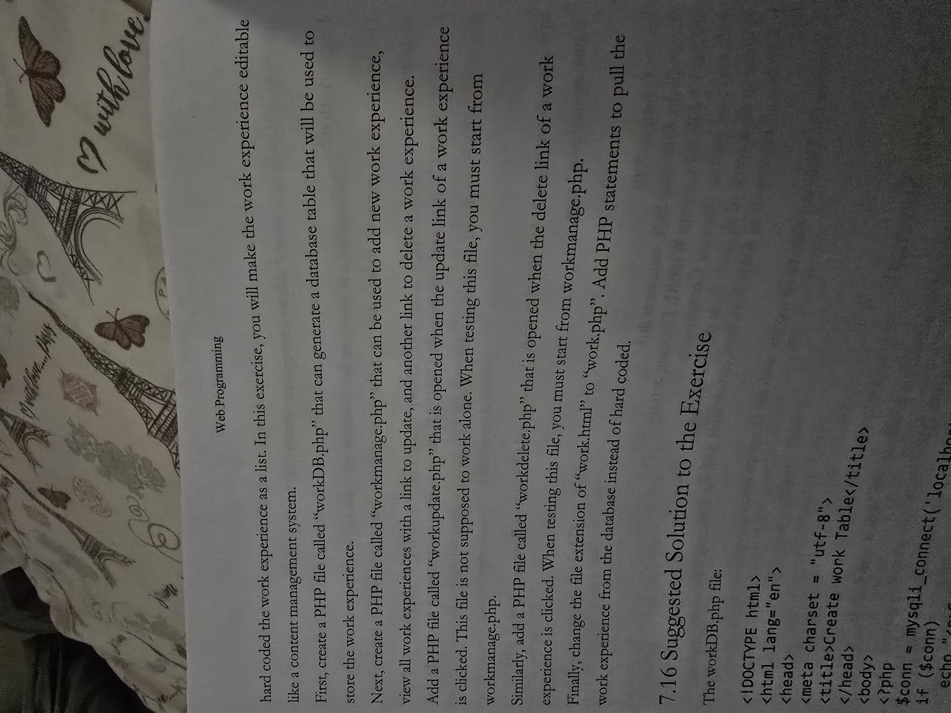 First, create a PHP file called "workDB.php "