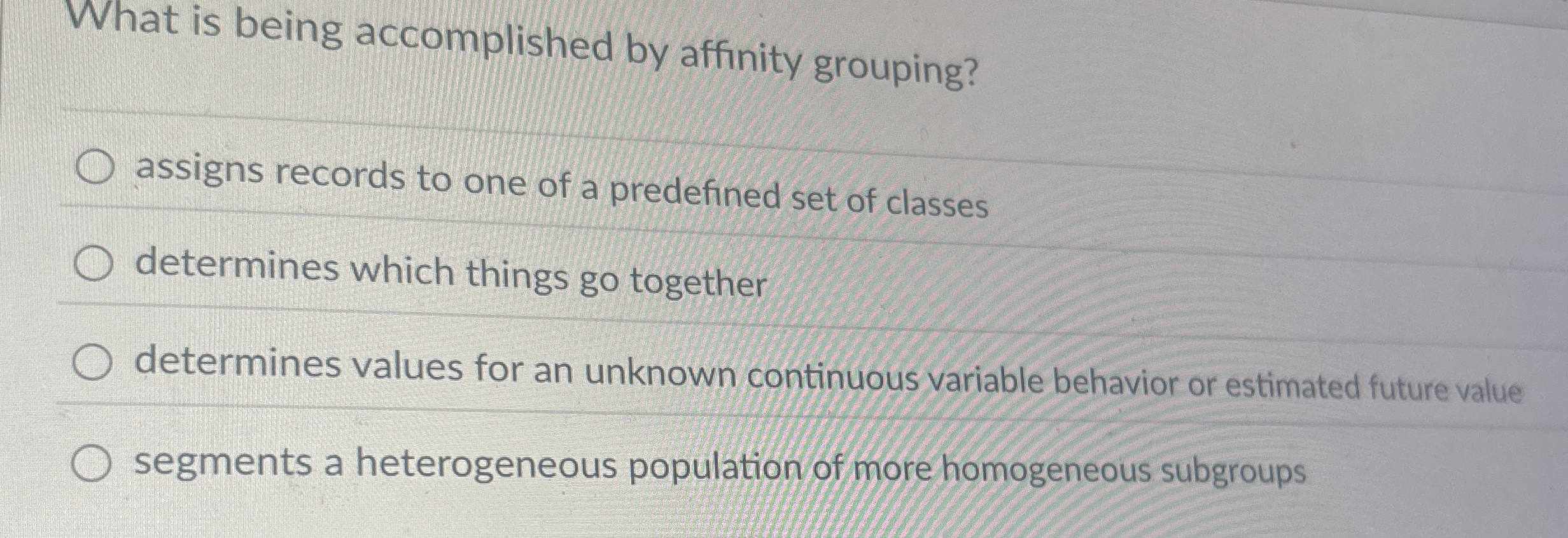 What is being accomplished by affinity grouping?